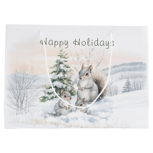 Grand Sac Cadeau Squirrels in winter forest (Dos)