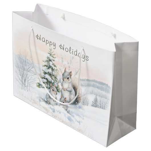 Grand Sac Cadeau Squirrels in winter forest (Dos Angle)