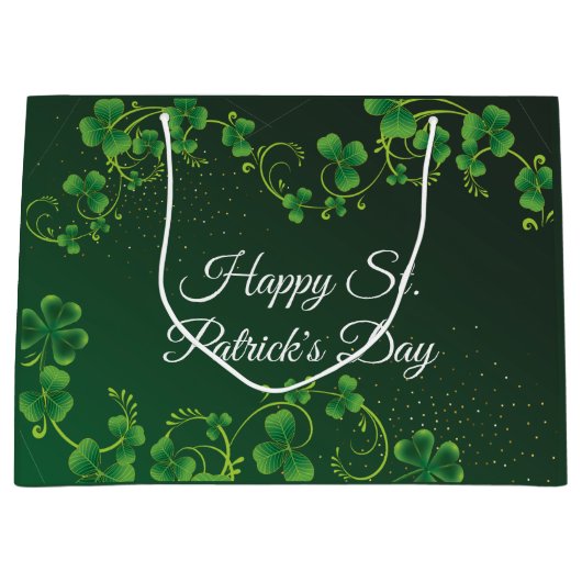 Grand Sac Cadeau St. Patrick's Day Green Vine Shamrock Irish Party (Devant)