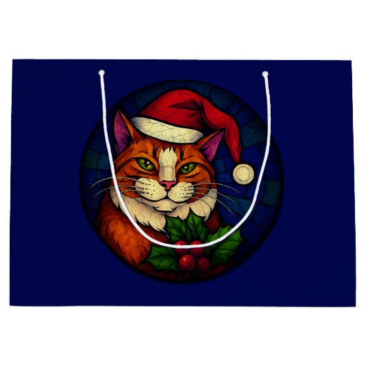 Grand Sac Cadeau Stained-Glass Christmas Orange Tabby Cat (Devant)