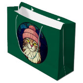 Grand Sac Cadeau Stained-Glass Christmas Tabby Cat In Pink Cap (Devant Angle)