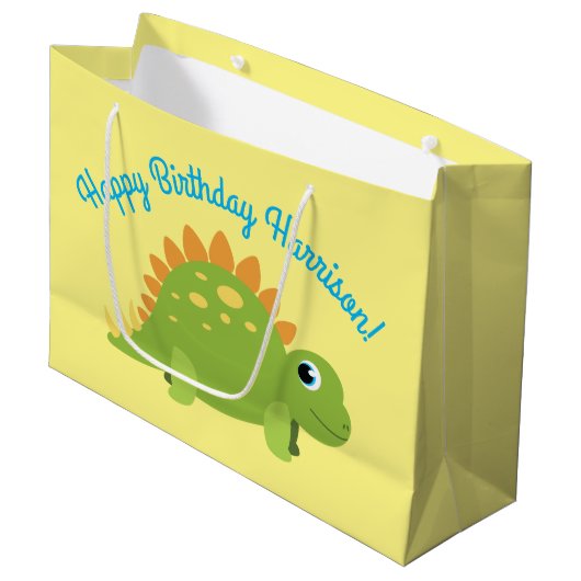 Grand Sac Cadeau Stegosaurus Dinosaur fête d'anniversaire (Devant Angle)
