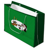 Grand Sac Cadeau Stogie Père Noël et Reindee sur Green Stripes Larg (Devant Angle)