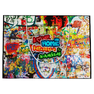 Grand Sac Cadeau Streetart Graffiti Amour Maison Cœur Coloré Funky