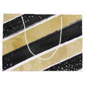 Grand Sac Cadeau Stripes Black & Gold Snowflake moderne (Dos)
