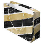 Grand Sac Cadeau Stripes Black & Gold Snowflake moderne (Dos Angle)