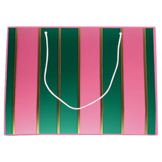 Grand Sac Cadeau Stunning Pink & Green Modern Stripes  (Devant)