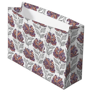 Grand Sac Cadeau Style d'art de griffonnage abstrait floral rose vi