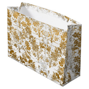 Grand Sac Cadeau Style vintage Grunge Gold Damask Motif Floral