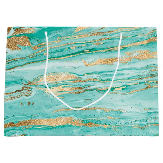 Grand Sac Cadeau Stylish Mint Gold Abstract Marble Liquid Paint (Devant)