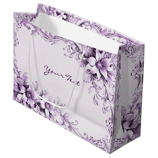 Grand Sac Cadeau Stylish Purple Flowers Gift Bag (Devant Angle)