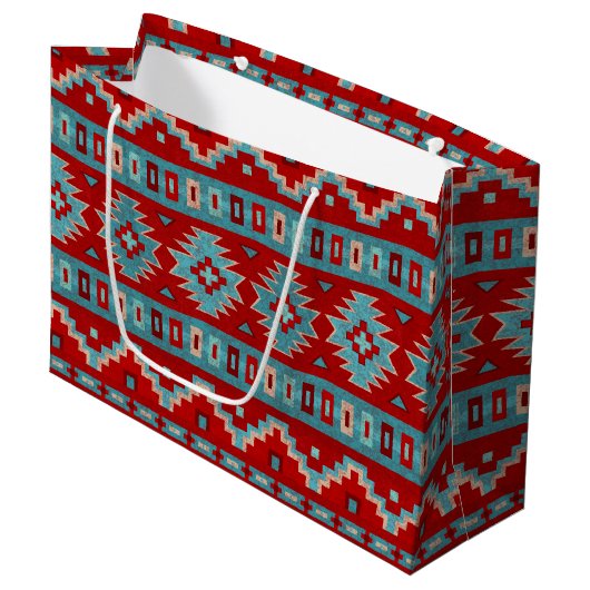 Grand Sac Cadeau Sud-Ouest Mesas Turquoise & Rouge (Devant Angle)