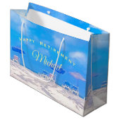 Grand Sac Cadeau Summer Beach Bleu Blanc Bonne retraite (Devant Angle)