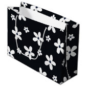 Grand Sac Cadeau Summer Boho Black White Daisy Flowers (Devant Angle)