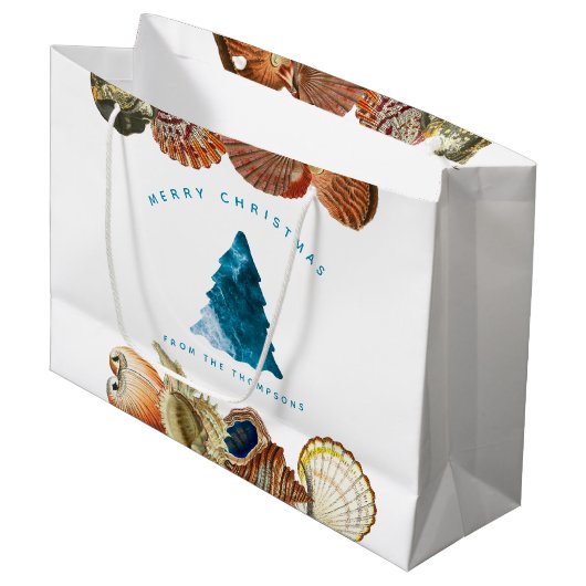 Grand Sac Cadeau Summer Christmas Beach Seashell Nom personnalisé (Devant Angle)