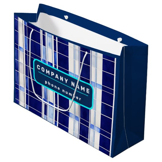 Grand Sac Cadeau Summer Navy Blue Boat Collection de rayures modern (Devant Angle)