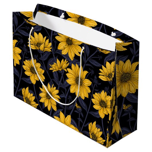 Grand Sac Cadeau Sunroot, tournesol sauvage en jaune et bleu (Dos Angle)
