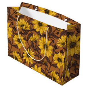 Grand Sac Cadeau Sunroot, tournesol sauvage en jaune et marron