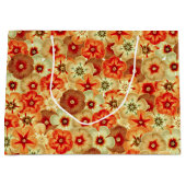 Grand Sac Cadeau Super Retro Orange Hippie Fleurs Motif (Devant)