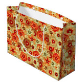 Grand Sac Cadeau Super Retro Orange Hippie Fleurs Motif (Dos Angle)