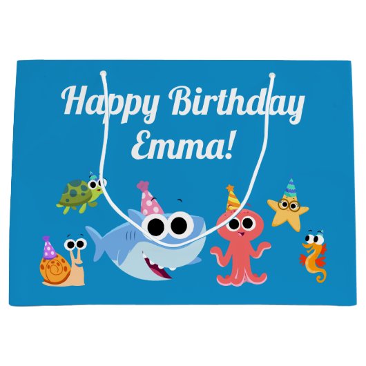 Grand Sac Cadeau Super simple | Finny Shark Confetti Anniversaire (Devant)