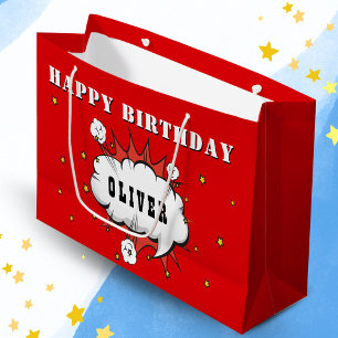 Grand Sac Cadeau Superhero Comic Speech Bubble Boy Joyeux anniversa