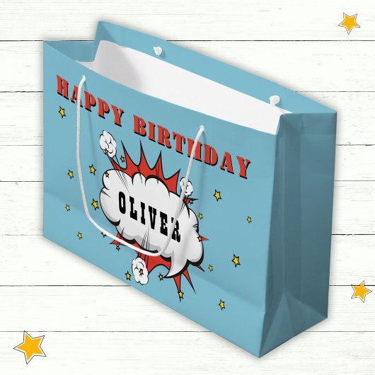 Grand Sac Cadeau Superhero Comic Speech Bubble Boy Joyeux anniversa
