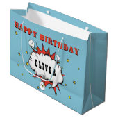 Grand Sac Cadeau Superhero Comic Speech Bubble Boy Joyeux anniversa (Devant Angle)