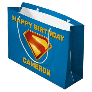 Grand Sac Cadeau Superman Bouclier Doré Brillance