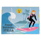 Grand Sac Cadeau Surf Fille fête d'anniversaire (Devant)