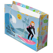 Grand Sac Cadeau Surf Fille fête d'anniversaire (Devant Angle)