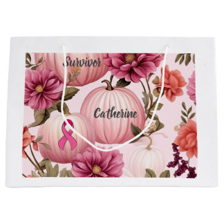 Grand Sac Cadeau Survivant. Citrouille rose pour octobre.