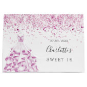 Grand Sac Cadeau Sweet 16 blanc rose parties scintillant nom (Devant)