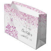 Grand Sac Cadeau Sweet 16 blanc rose parties scintillant nom (Dos Angle)