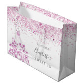 Grand Sac Cadeau Sweet 16 blanc rose parties scintillant nom (Devant Angle)