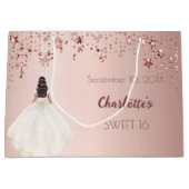 Grand Sac Cadeau Sweet 16 étoiles d'or rose robe d'ivoire (Devant)