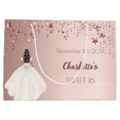 Grand Sac Cadeau Sweet 16 étoiles d'or rose robe d'ivoire (Dos)