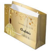 Grand Sac Cadeau Sweet 16 étoiles or robe tiara (Devant Angle)