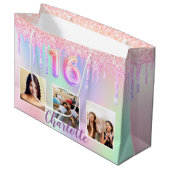Grand Sac Cadeau Sweet 16 gouttes de parties scintillant arc-en-cie (Devant Angle)