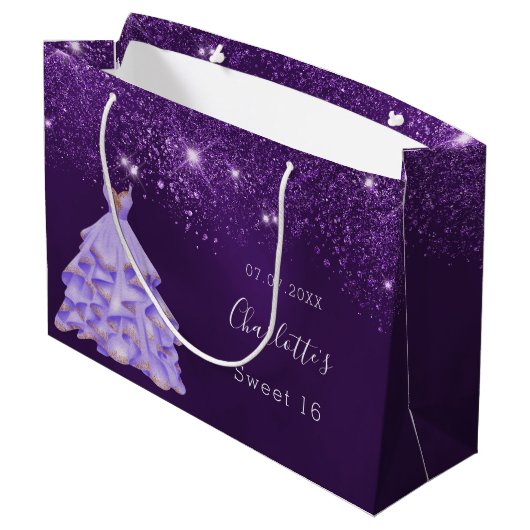 Grand Sac Cadeau Sweet 16 parties scintillant violet nom de robe de (Dos Angle)