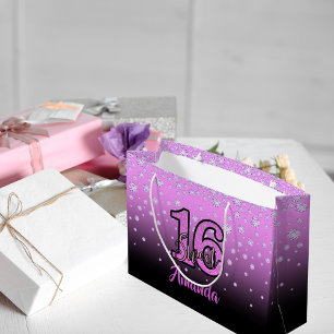 Grand Sac Cadeau Sweet 16 rose violet nom de diamants noirs