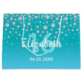 Grand Sac Cadeau Sweet 16 turquoise bleu vert fleitter nom (Devant)
