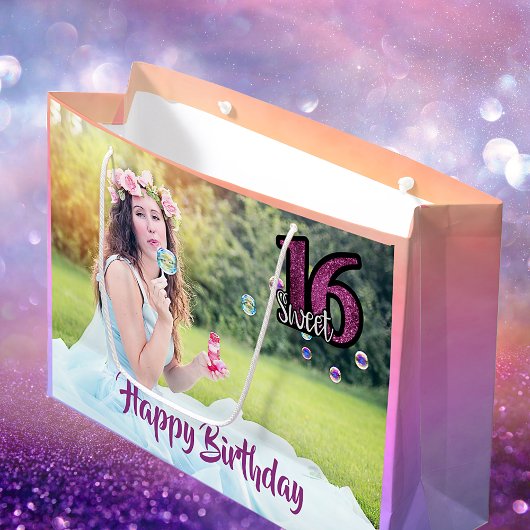 Grand Sac Cadeau Sweet 16e anniversaire photo violet