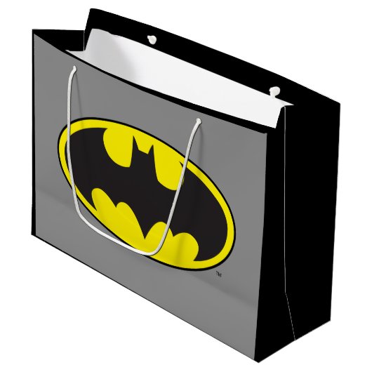 Grand Sac Cadeau Symbole Batman | Logo ovale Bat (Devant Angle)
