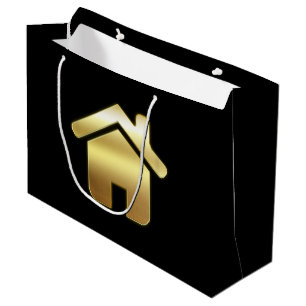 Grand Sac Cadeau Symbole de maison dorée élégante pour l'immobilier