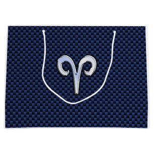 Grand Sac Cadeau Symbole Zodiaque moderne Aries bleu Carbone Fibre