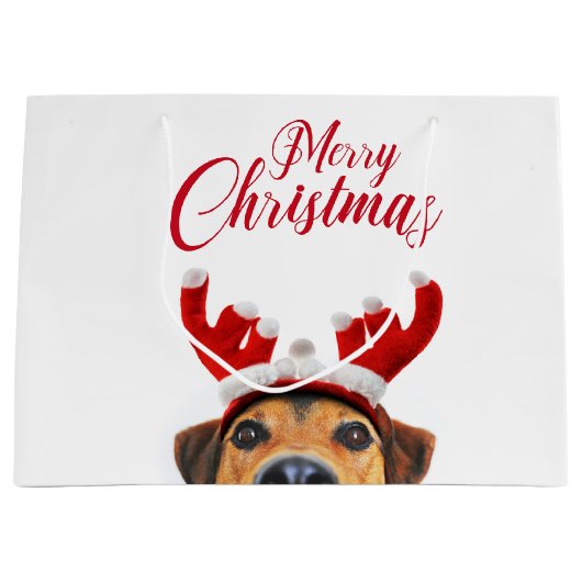 Grand Sac Cadeau Sympa Christmas Chien Reindeer Antler Headband (Devant)
