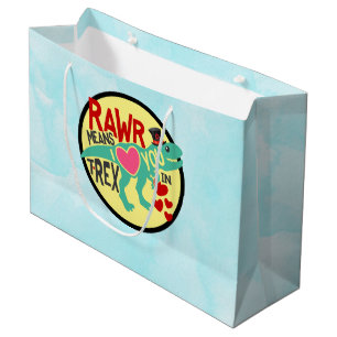 Grand Sac Cadeau T-Rex dans un Top Hat Rawr signifie que je t'aime