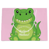 Grand Sac Cadeau T-Rex Dinosaur Baby shower rose (Devant)
