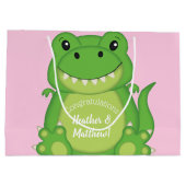 Grand Sac Cadeau T-Rex Dinosaur Baby shower rose (Dos)